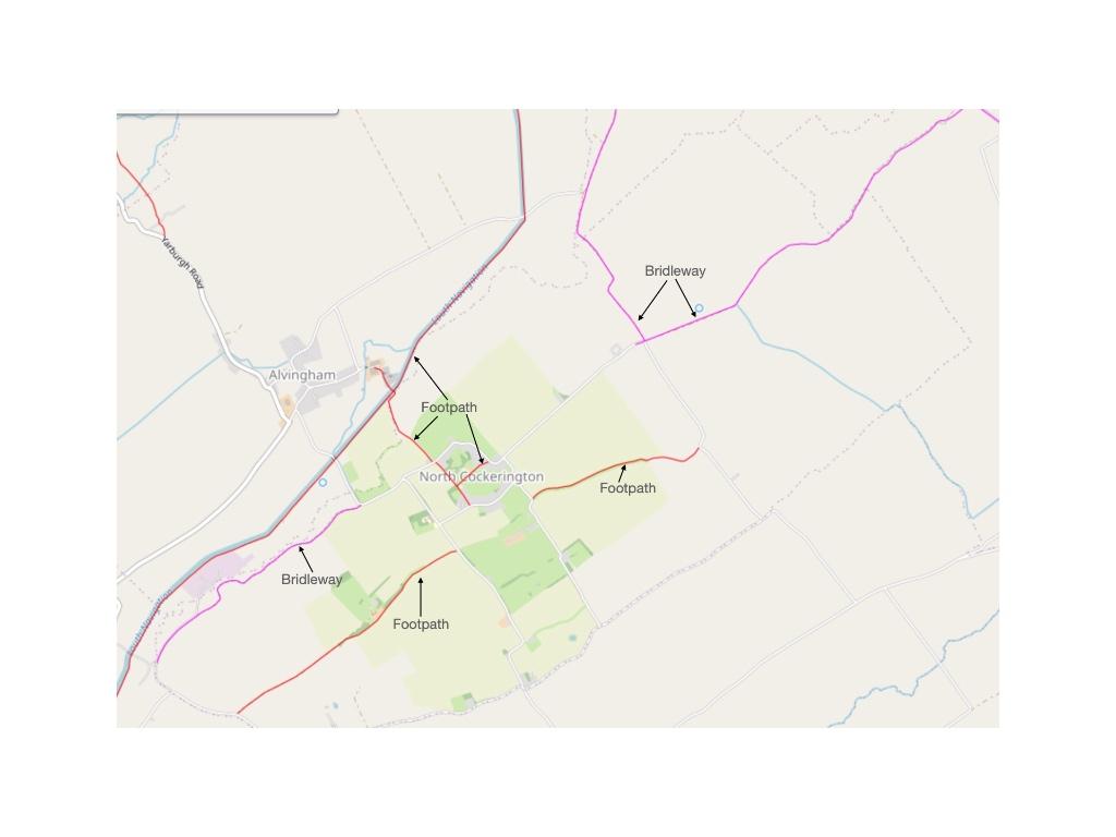 Annotated map of parish footpaths and bridleways